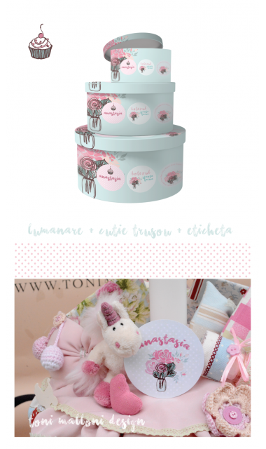 Lumanare de botez shabby chic pentru fetite, 65x4cm, Ceai cu jucarii 9